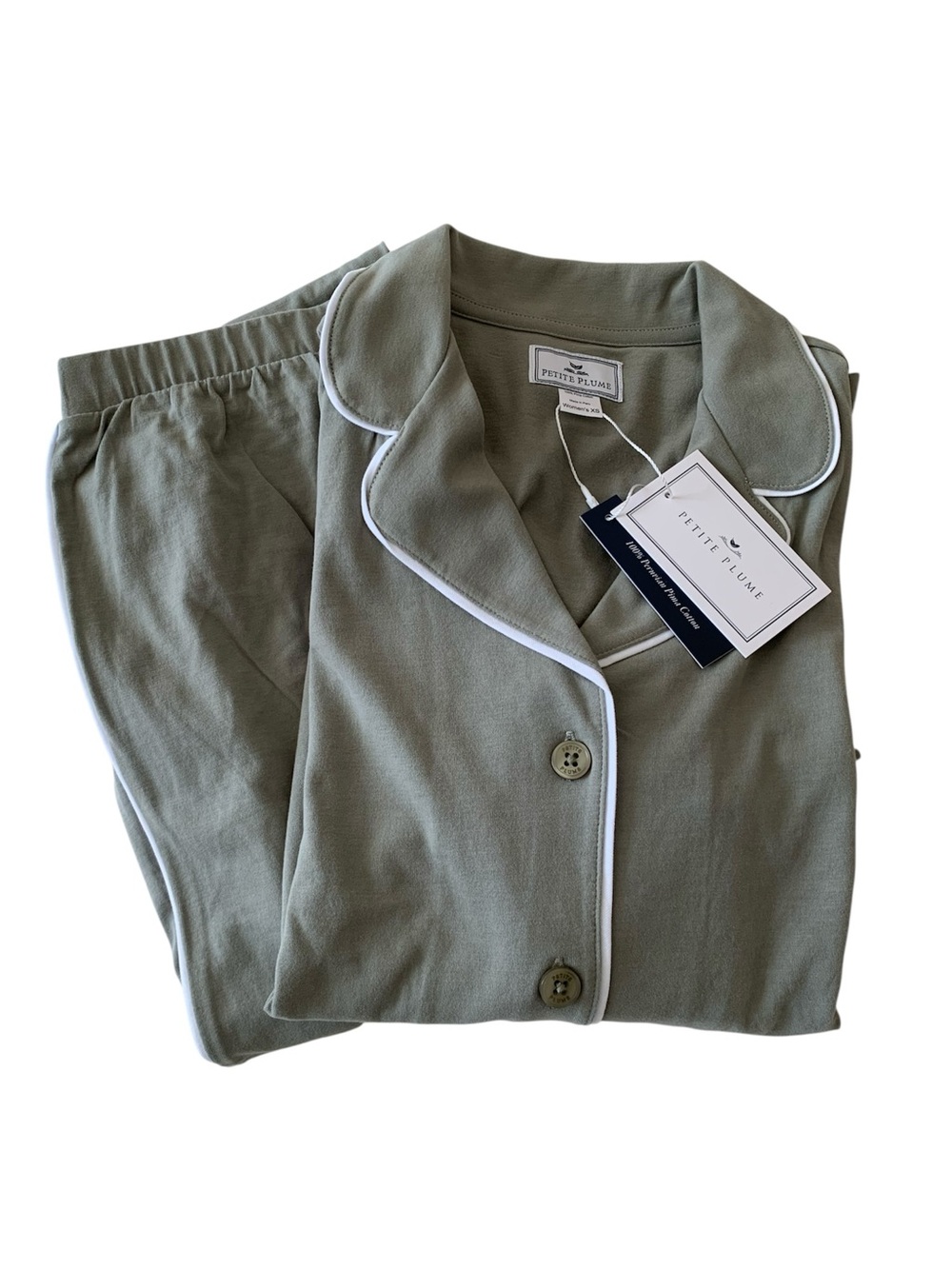 Petite Plume Margaux Pima Cotton Pajama Set Sage Green Women's XS NWT